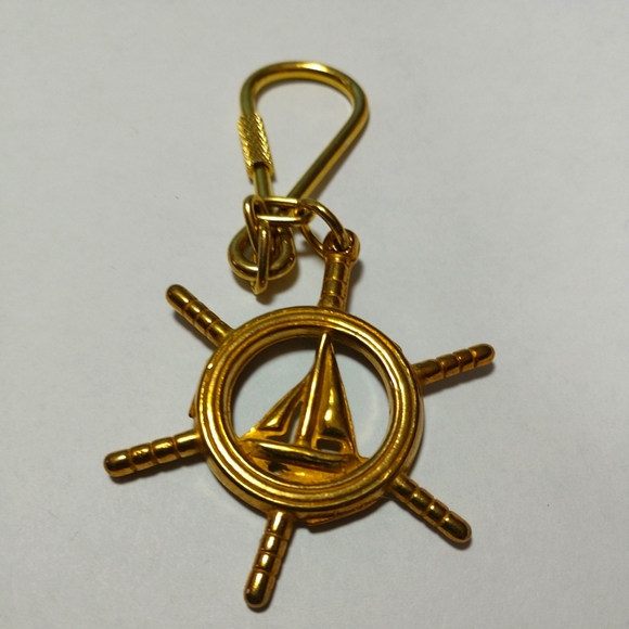 VINTAGE SOLID BRASS SHIPS WHEEL KEY RING HAND-MADE USA-never used - Picture 2 of 10